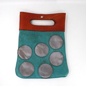 Handcrafted Satchel Handbag Small Leather Dots Lined Handles Purse Tote Bag